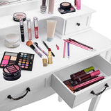 Budget charmaid vanity set with tri folding mirror and 4 drawers makeup dressing table with cushioned stool makeup vanity set for women girls bedroom makeup table and stool set white