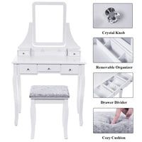 Results bewishome vanity set with mirror cushioned stool dressing table vanity makeup table 5 drawers 2 dividers movable organizers white fst01w