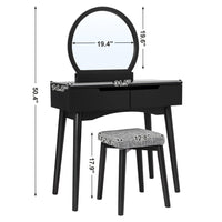 Top vasagle vanity table set with round mirror 2 large drawers with sliding rails makeup dressing table with cushioned stool black urdt11bk