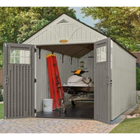 Organize with suncast 16 x 8 tremont storage shed outdoor storage for backyard tools and accessories all weather resin material transom windows and shingle style roof