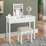 Buy aodailihb vanity table with flip top mirror makeup dressing table writing desk with cushioning makeup stool set 2 drawers 3 removable organizers easy assembly white