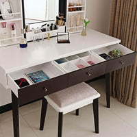 Storage organizer bewishome vanity set with mirror cushioned stool storage shelves makeup organizer 3 drawers white makeup vanity desk dressing table fst05w