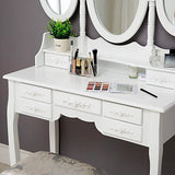 Home honbay trifold mirrors makeup vanity table set cushioned stool and surprise gift makeup organizer with 7 drawers dressing table white