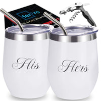 Engagement gifts for couples, Bridal Shower gifts, Weddings and Anniversary gifts. Stainless Steel Wine Tumbler Double wall vacuum with Lid, Stainless Steel Straws and corkscrew.
