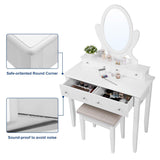 Featured songmics vanity table set with mirror and 4 drawers wooden makeup dressing table with large stool gift for women girls white urdt22wt