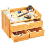 100% Natural Bamboo Wood Shelf Organizer for Desk with Drawers - Mini Desk Storage for Office Supplies, Toiletries, Crafts, etc - Great for Desk, Vanity, Tabletop in Home or Office