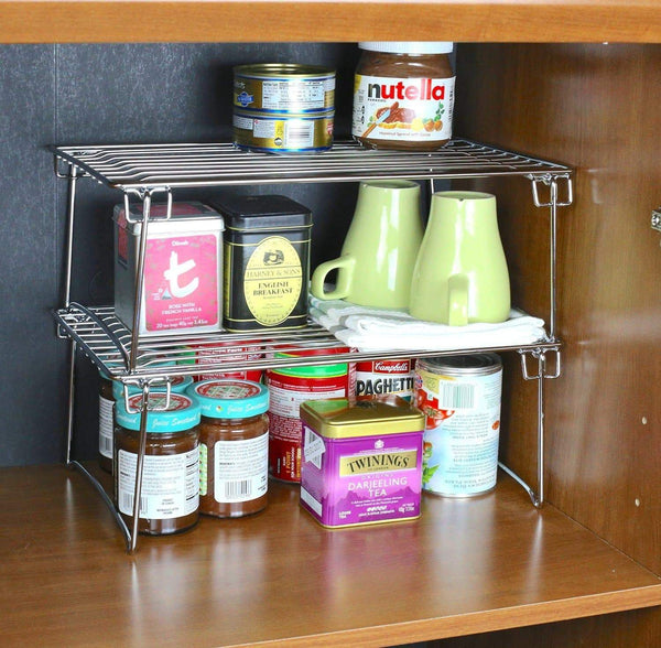 2 Pack - DecoBros Stackable Kitchen Cabinet Organizer, Chrome