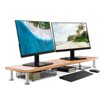Large Dual Monitor Stand for Computer Screens - Solid Bamboo Riser Supports The Heaviest Monitors, Printers, Laptops or TVs - Perfect Shelf Organizer for Office Desk Accessories & TV Stands (Natural)