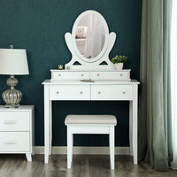 Get songmics vanity table set with mirror and 4 drawers wooden makeup dressing table with large stool gift for women girls white urdt22wt