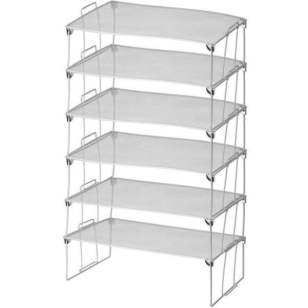 YBM HOME Stainless Steel Stackable Mesh Shelf (Silver) - Multipurpose Storage Rack for Kitchen/Bathroom/Garage/Office - Durable, Wire Pantry Organizer - Foldable Space Saving Design 2257-6 (6, Large)