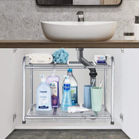 Bextsware Under Sink Shelf Organizer| 2-Tier Storage Rack with Flexible & Expandable 15 to 27 inches for Kitchen Bathroom Cabinet