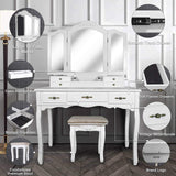 Shop for vanity beauty station large tri folding necklace hooked mirrors 6 organization 7 drawers makeup dress table with cushioned stool set white