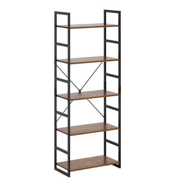 LANGRIA LANGRIA Industrial Ladder Shelf, 5-Tier Bookshelf, Storage Rack Shelves Organizer, Bathroom, Living Room, Study Room, Wood Look Accent Furniture Metal Frame. Antique Wood Design Shelving Unit