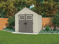 Explore suncast 8 x 7 tremont storage shed with windows outdoor storage for backyard tools and accessories all weather resin material transom windows and shingle style roof