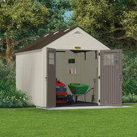Results suncast 8 x 10 tremont storage shed outdoor storage for backyard tools and accessories all weather resin material transom windows and shingle style roof