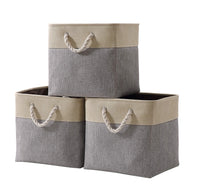 DECOMOMO Cube Foldable Storage Bin [3-Pack] Collapsible Sturdy Cationic Fabric Storage Basket with Handles for Organizing Shelf Nursery Home Closet Laundry & Office - Grey & Beige 13 x 13 x 13